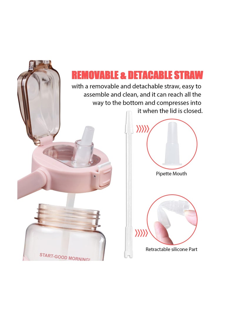 KASTWAVE Inspirational Water Bottle with Straw & Time Marker to Drink, Leakproof BPA Free Sport Water Jug, 2000ML Half Gallon Water Bottle with Sleeve for Daily Workout Gym Sport, Pink - Image 3