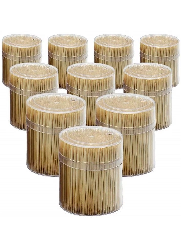 12-Pack Bamboo Wooden Toothpicks - Double Sided Round Bamboo Sticks - Toothpick Dispenser For Teeth, Food Pick Appetizers, Fruits And Diy Craft - Image 1