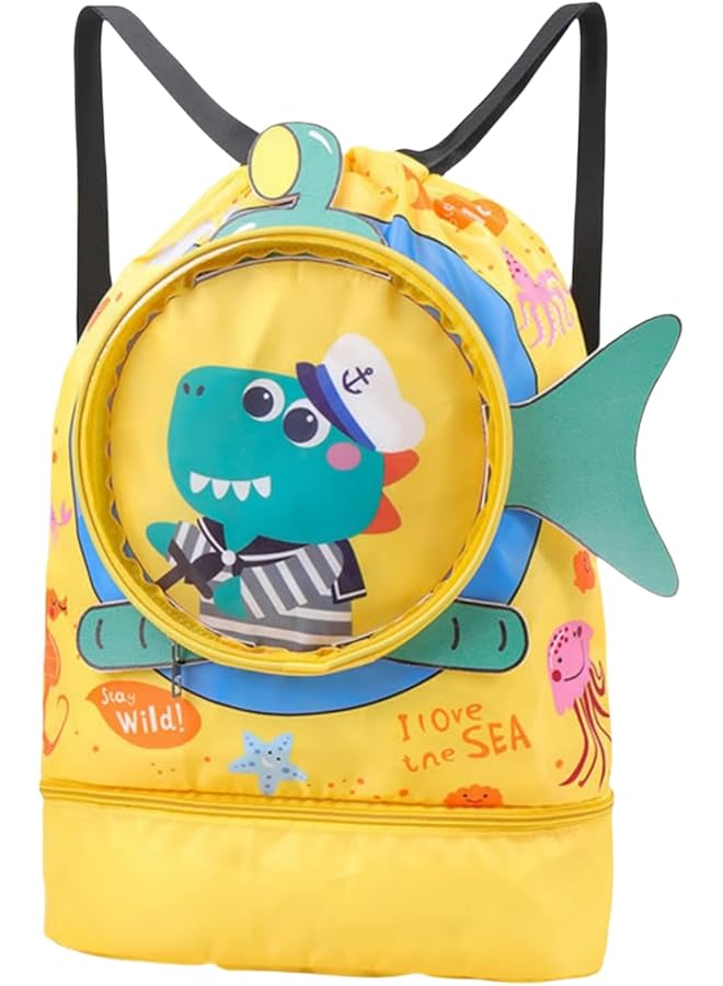 S-TOP Dry Wet Separated Swim Bags for Kids, Waterproof Storage Bag with Independent Shoe Compartment for Boys & Girls, Portable Cartoon Design Drawstring Backpack for Swimming 42x28x10cm - Image 1