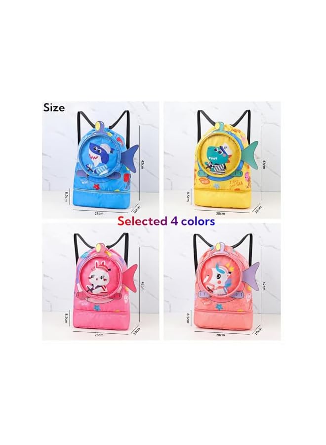 S-TOP Dry Wet Separated Swim Bags for Kids, Waterproof Storage Bag with Independent Shoe Compartment for Boys & Girls, Portable Cartoon Design Drawstring Backpack for Swimming 42x28x10cm - Image 2