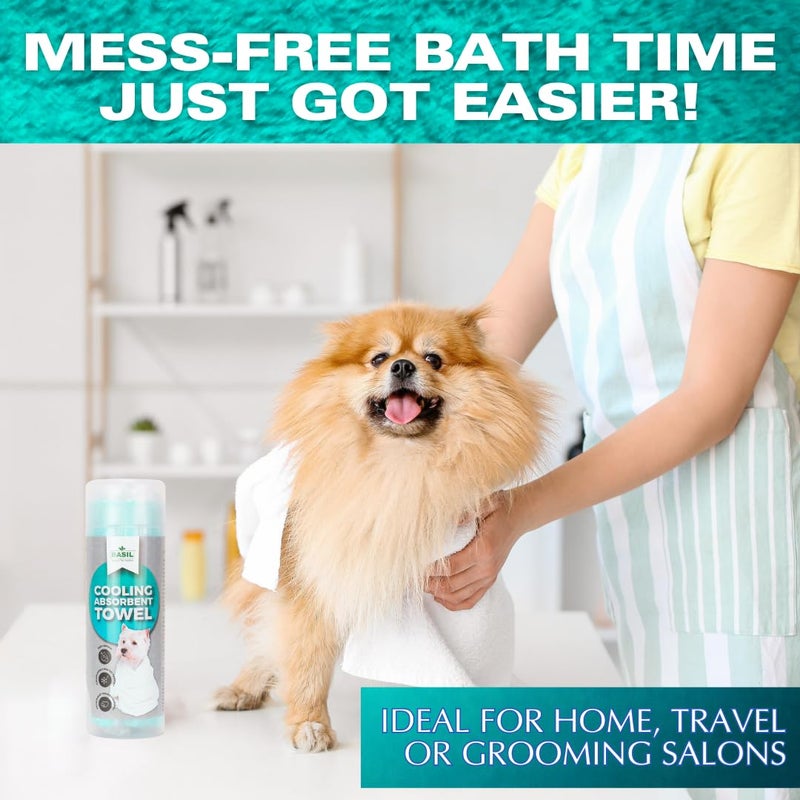 BASIL Microfiber Absorbent and Cooling Towel Size 66x43cms Color Green Eco Friendly Faster Drying Bathing Towels for Pets Dogs Cats and Multiuse Pack of 1 - Image 4