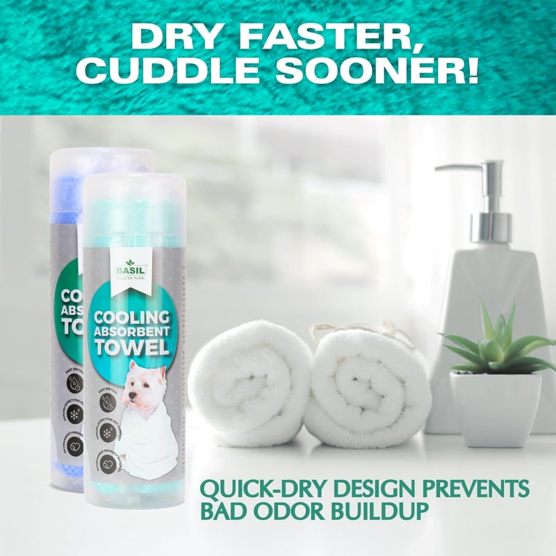 BASIL Microfiber Absorbent and Cooling Towel Size 66x43cms Color Green Eco Friendly Faster Drying Bathing Towels for Pets Dogs Cats and Multiuse Pack of 1 - Image 2