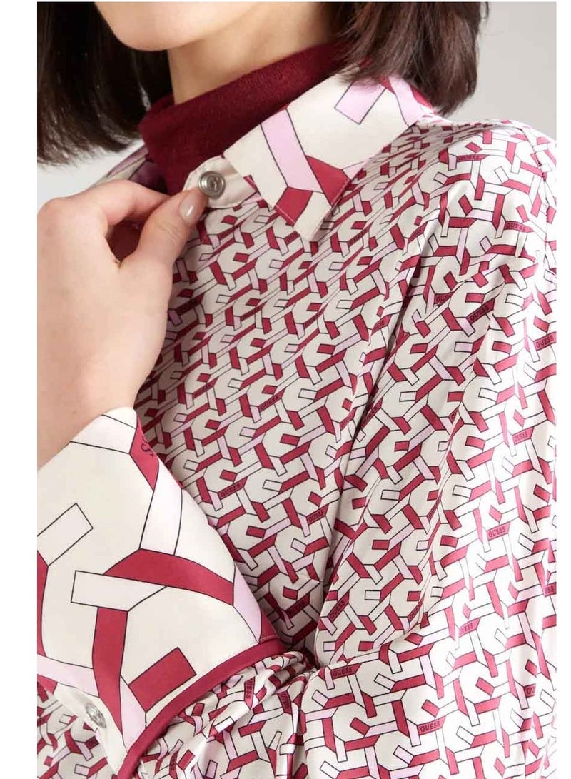 جس فستان بخصر مزموم بنقوش - Image 3