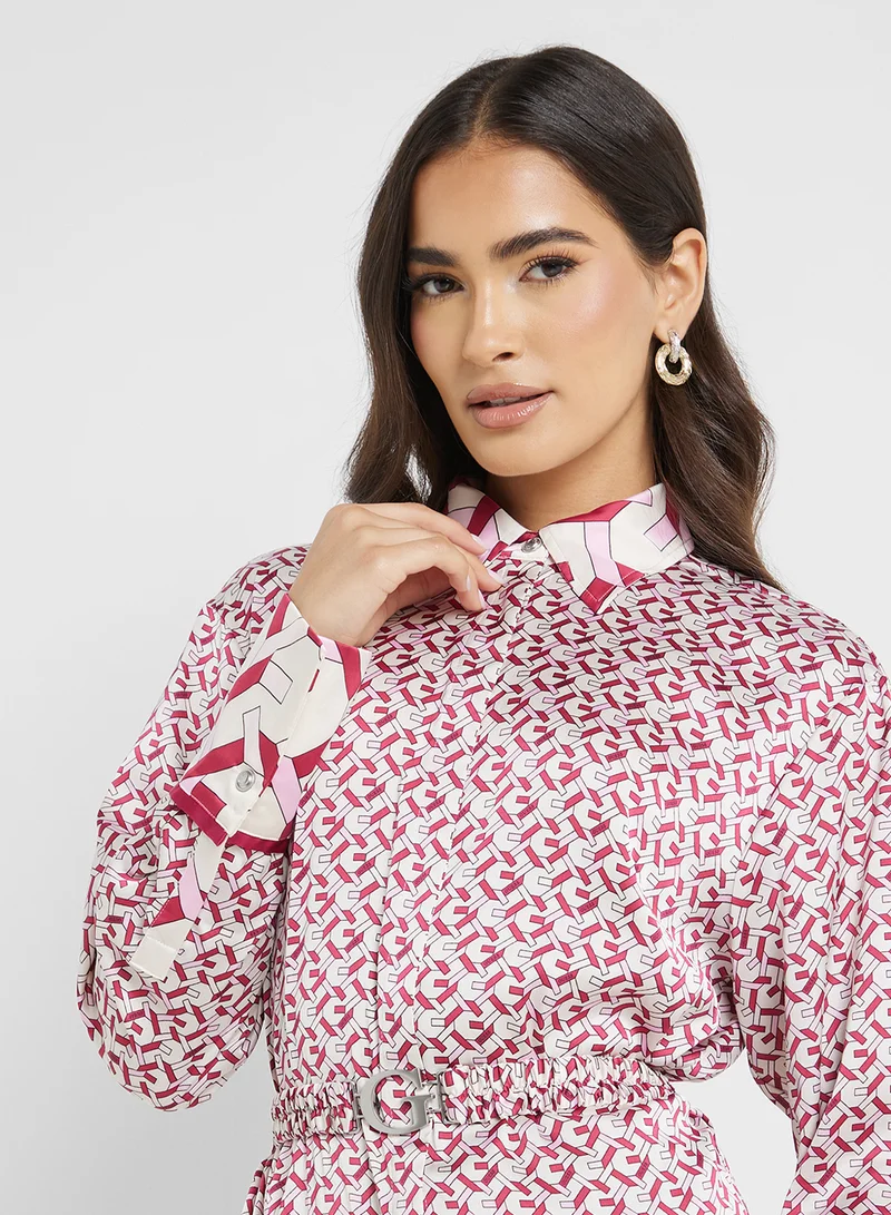 GUESS Patterned Shirred Waist Dress
