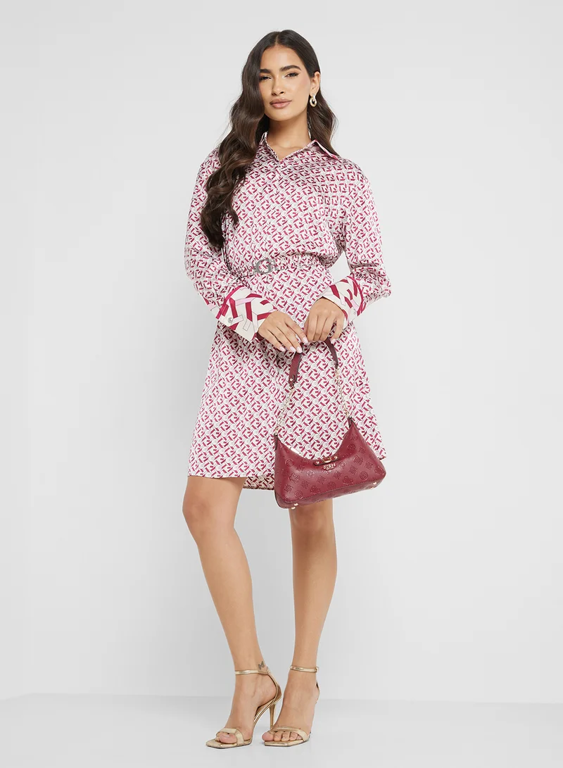 GUESS Patterned Shirred Waist Dress