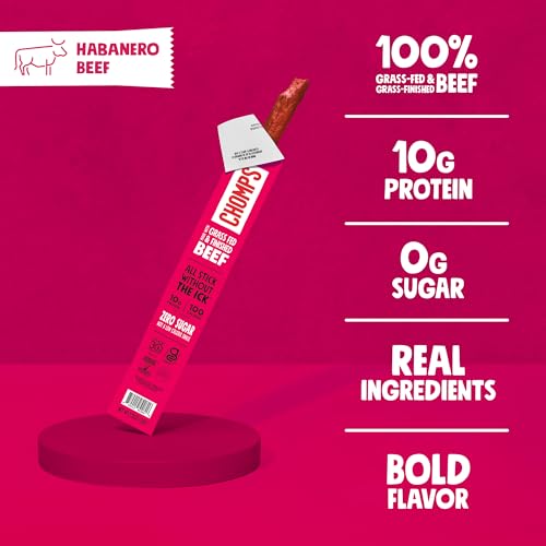 Chomps Grass-Fed and Finished Spicy Habanero Beef Jerky Snack Sticks 24-Pack - Keto, Paleo, Whole30, 10g Lean Meat Protein, Gluten-Free, Zero Sugar Food, Non-GMO - Image 3