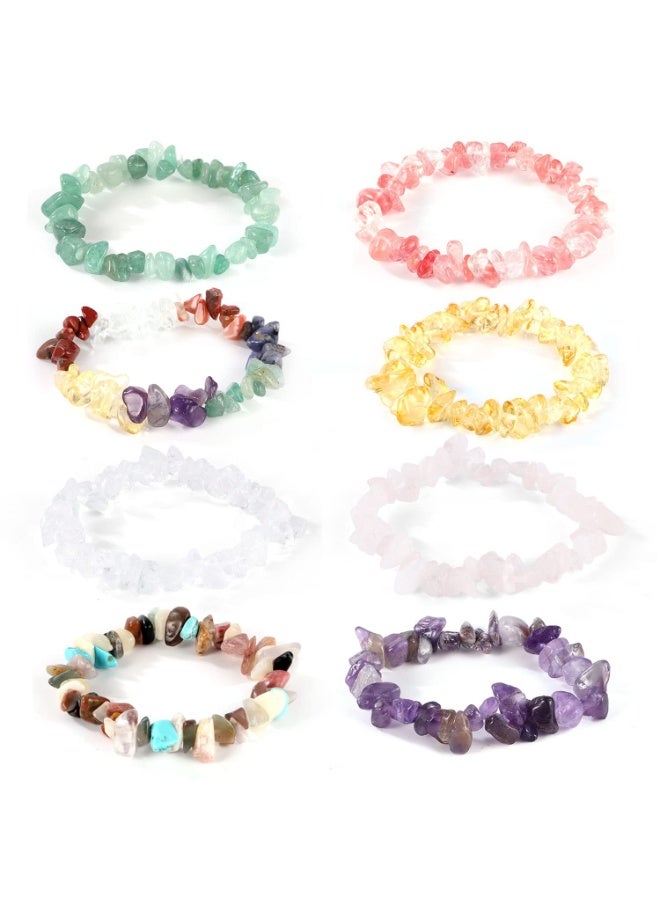 8-Piece Chakra Bracelet Set – Natural Gemstone Chip Bracelets for 7 Chakras, Unisex Healing Energy Jewelry, Fast Delivery, COD Available - Image 1