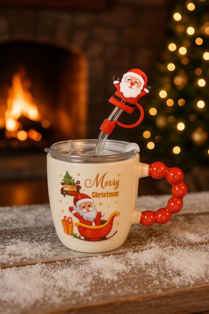 CORALTREE CORAL TREE Festive “Merry Christmas” Santa Mug with Straw & Lid Set | Merry Christmas Gift Cup for Coffee Green Tea, Home & Office Use - Image 5