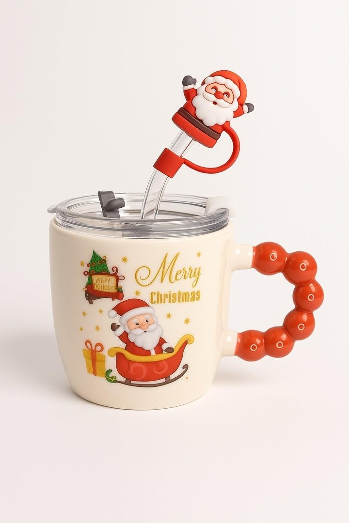 CORALTREE CORAL TREE Festive “Merry Christmas” Santa Mug with Straw & Lid Set | Merry Christmas Gift Cup for Coffee Green Tea, Home & Office Use - Image 4