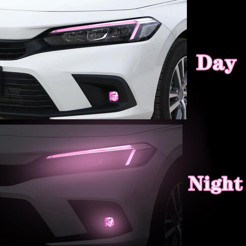 TOMALL 3 Pair Headlight Fog Light Rearview Mirror Light Vinyl Films Smoke Tint Compatible with Honda 11th Gen Civic 2022-2025+ Light Transmission Tint Wrap Exterior Sticker Decorations Trim (Pink) - Image 3