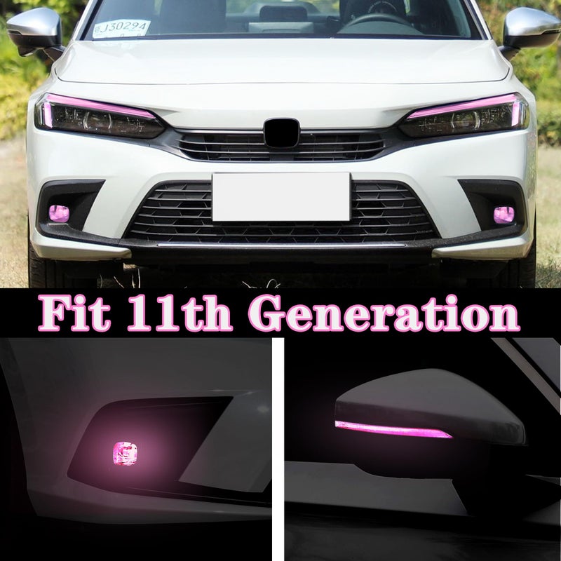TOMALL 3 Pair Headlight Fog Light Rearview Mirror Light Vinyl Films Smoke Tint Compatible with Honda 11th Gen Civic 2022-2025+ Light Transmission Tint Wrap Exterior Sticker Decorations Trim (Pink) - Image 4