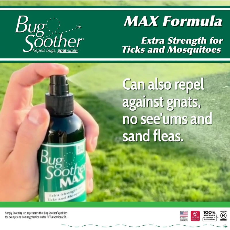 Bug Soother MAX - Extra Strength Natural Gnat, Tick, and Mosquito Repellent, 3 Pack 4 fl oz w/Free 1 oz. Bug Spray Deterrent - DEET Free - Safe for Adults & Environment - Made in USA - Image 5