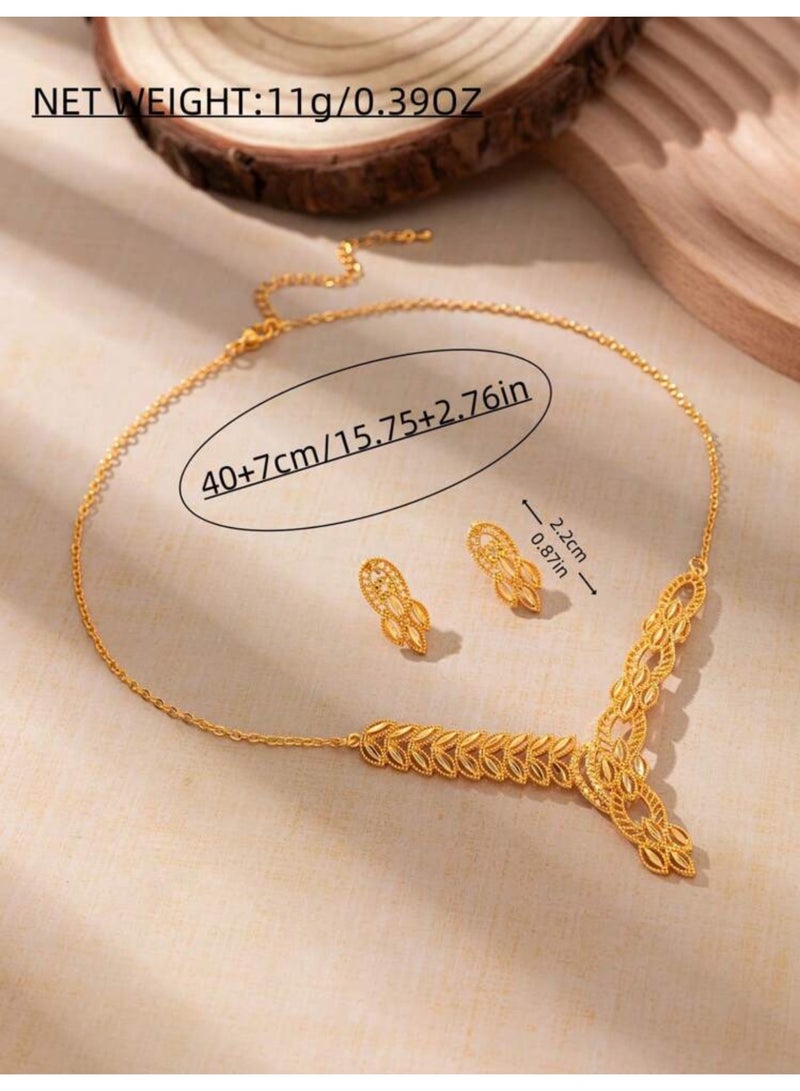 نيو ستايل طقم نسائي بتصميم عصري مكون من سلسال وحلق اذن مطلي باللون الذهبي - Image 4