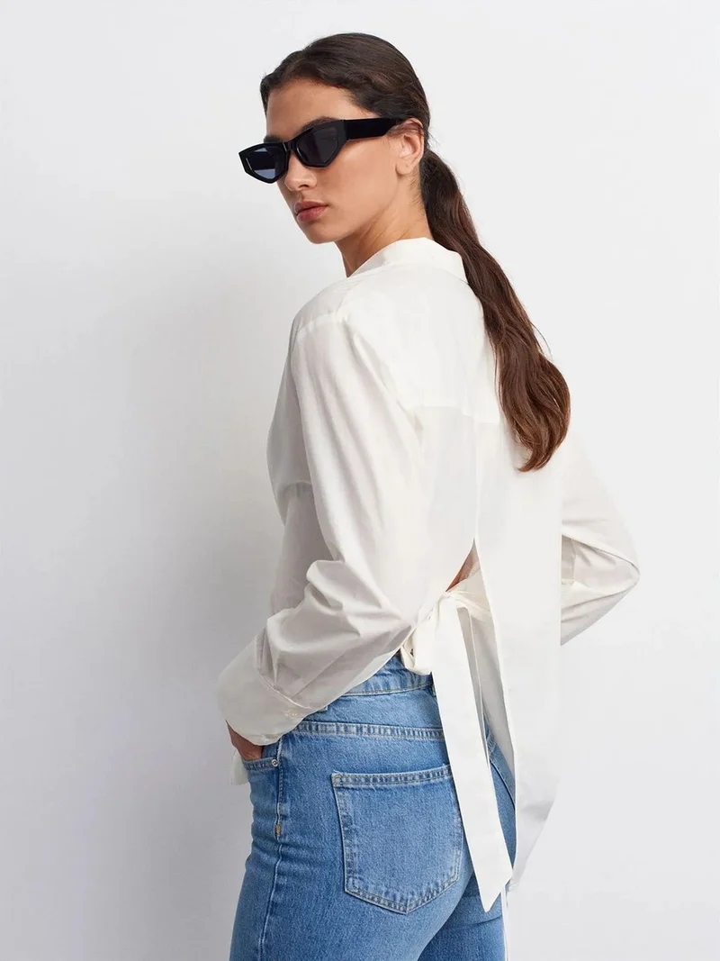 Dilvin DILVIN Women’s Cotton Poplin Shirt With Tie Detail