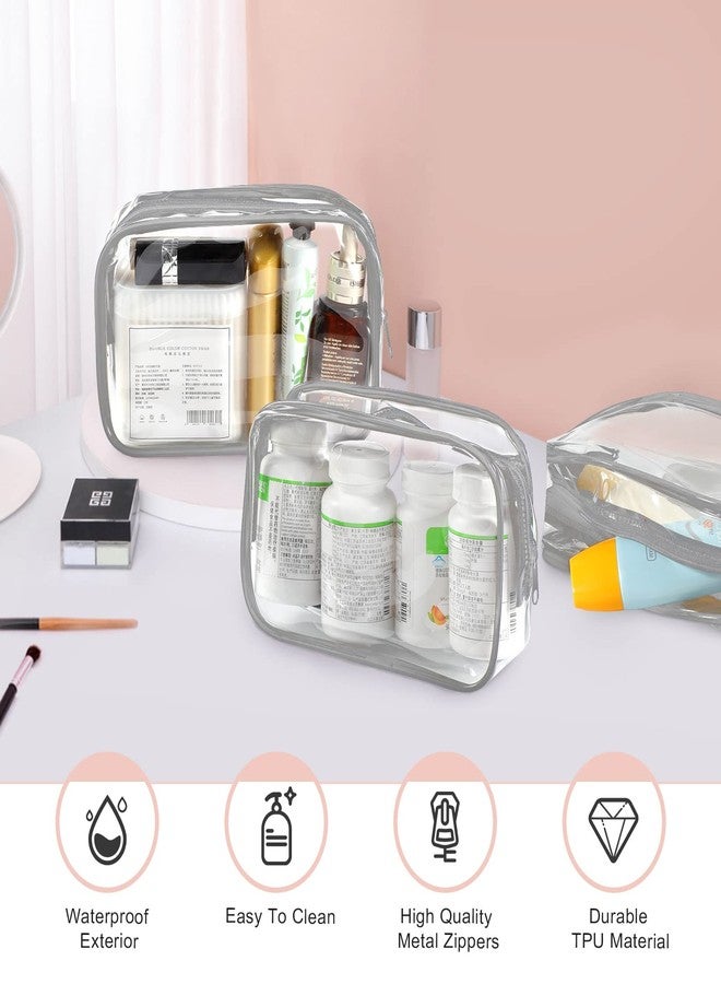 Saintrygo 18 Pack Clear Makeup Bags 7 x 5 PVC Cosmetic Bag Plastic Zippered Pouches Portable Toiletry for Women Men Travel Vacation Bathroom Organizing(Clear Color, Gray Border) - Image 2