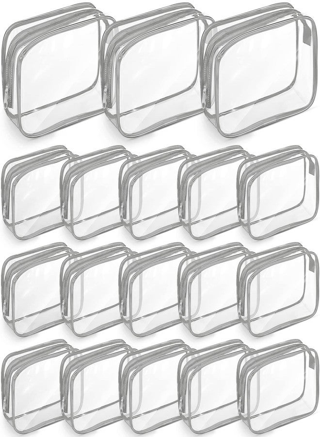 Saintrygo 18 Pack Clear Makeup Bags 7 x 5 PVC Cosmetic Bag Plastic Zippered Pouches Portable Toiletry for Women Men Travel Vacation Bathroom Organizing(Clear Color, Gray Border) - Image 1