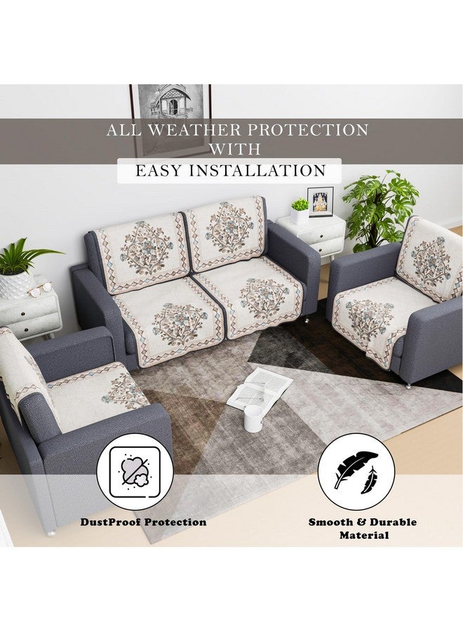 Kuber Industries Sofa Cover | Net 2+1+1 Seater Sofa Slip Cover Set | Couch Sofa Cover Set | Sofa Cover for Home | Sofa Slipcover for Living Room | Flower Digital Embroidery Print-730 | Green - Image 4