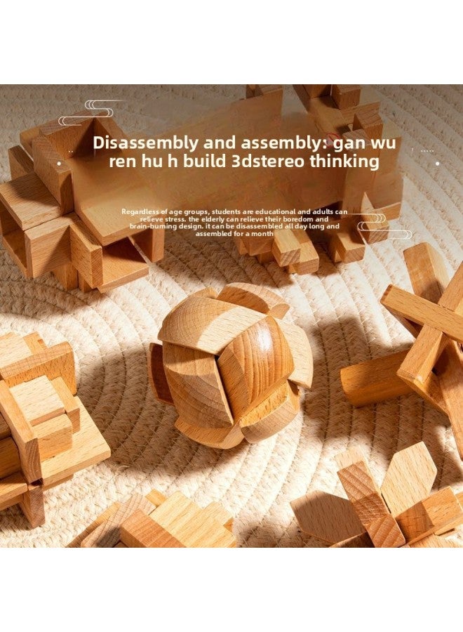 Lu Ban Lock Kong Ming Lock Full Set Of Primary School Students Beech Wood Children's Intelligence Unlock Toy One-Year-Old Ji Lei De Zhu-Color:Beech Six-piece Set 【hardy 5】 Comes With A Full Set Of I  - Image 4