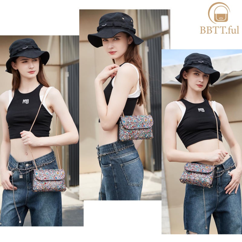BBTT.ful Shoulder Bags Crossbody Bag Purses Handbags Crystals Rhinestone Evening Bag for Women Clutch Purse with Chain (black and colorful) - Image 2