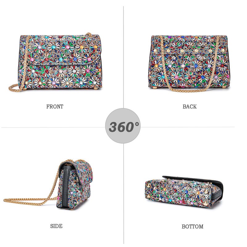 BBTT.ful Shoulder Bags Crossbody Bag Purses Handbags Crystals Rhinestone Evening Bag for Women Clutch Purse with Chain (black and colorful) - Image 3