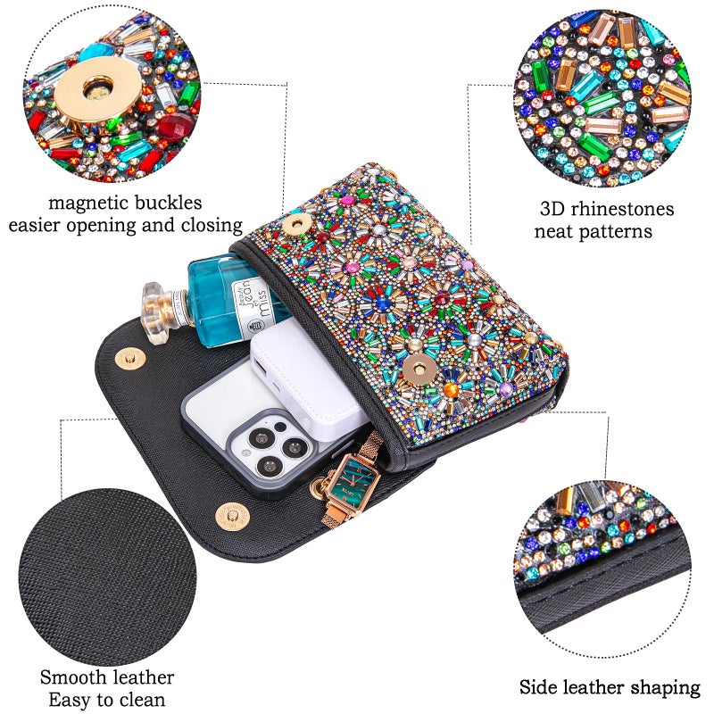 BBTT.ful Shoulder Bags Crossbody Bag Purses Handbags Crystals Rhinestone Evening Bag for Women Clutch Purse with Chain (black and colorful) - Image 5