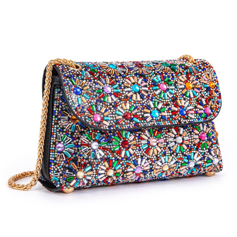 BBTT.ful Shoulder Bags Crossbody Bag Purses Handbags Crystals Rhinestone Evening Bag for Women Clutch Purse with Chain (black and colorful) - Image 1