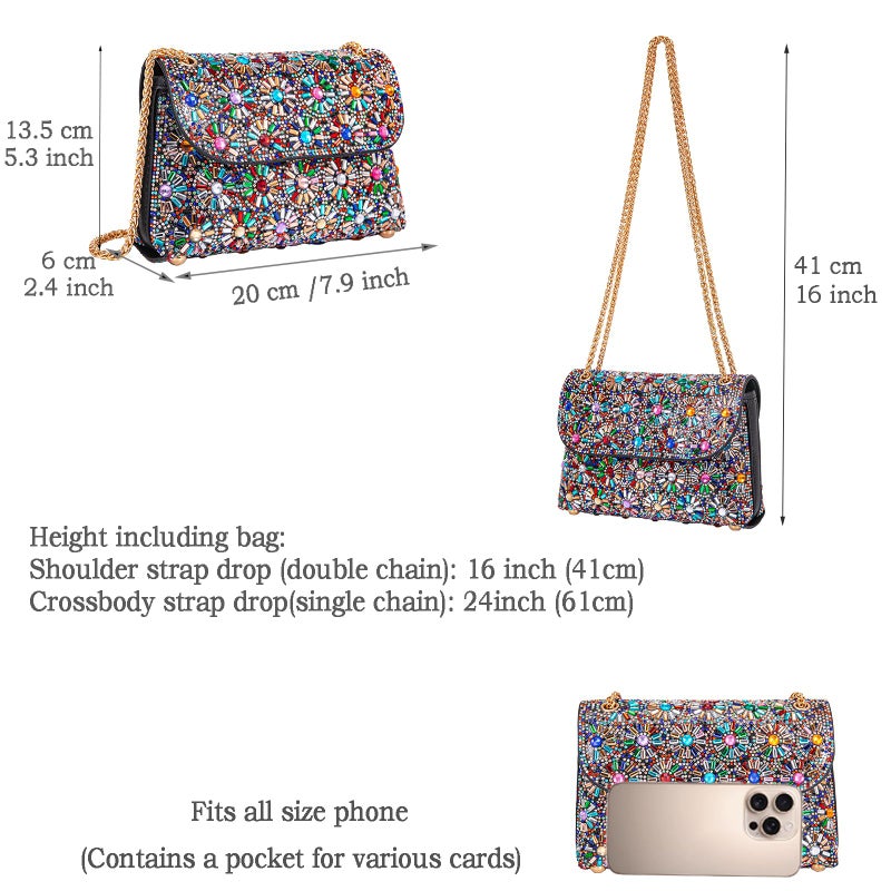 BBTT.ful Shoulder Bags Crossbody Bag Purses Handbags Crystals Rhinestone Evening Bag for Women Clutch Purse with Chain (black and colorful) - Image 4