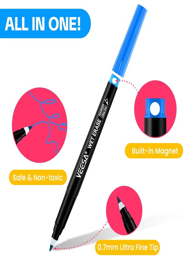 VEESA Magnetic Wet Erase Markers, Ultra Fine Tip (0.7mm), Low Odor, 12 Assorted Colors for Whiteboard, Office, Home & Classroom Supplies - Image 2