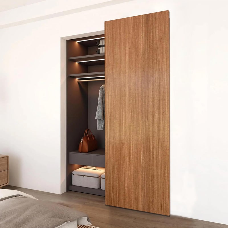 JUBEST 32 Concealed Barn Door Hardware Kit with Soft Close Mechanism Wall Mounted Invisible Sliding Door Track for Opening Width 24 to 28 Hidden Barn Door Hardware Kit Door Needs Groove - Image 2