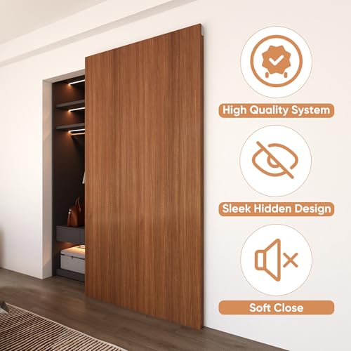 JUBEST 32 Concealed Barn Door Hardware Kit with Soft Close Mechanism Wall Mounted Invisible Sliding Door Track for Opening Width 24 to 28 Hidden Barn Door Hardware Kit Door Needs Groove - Image 3