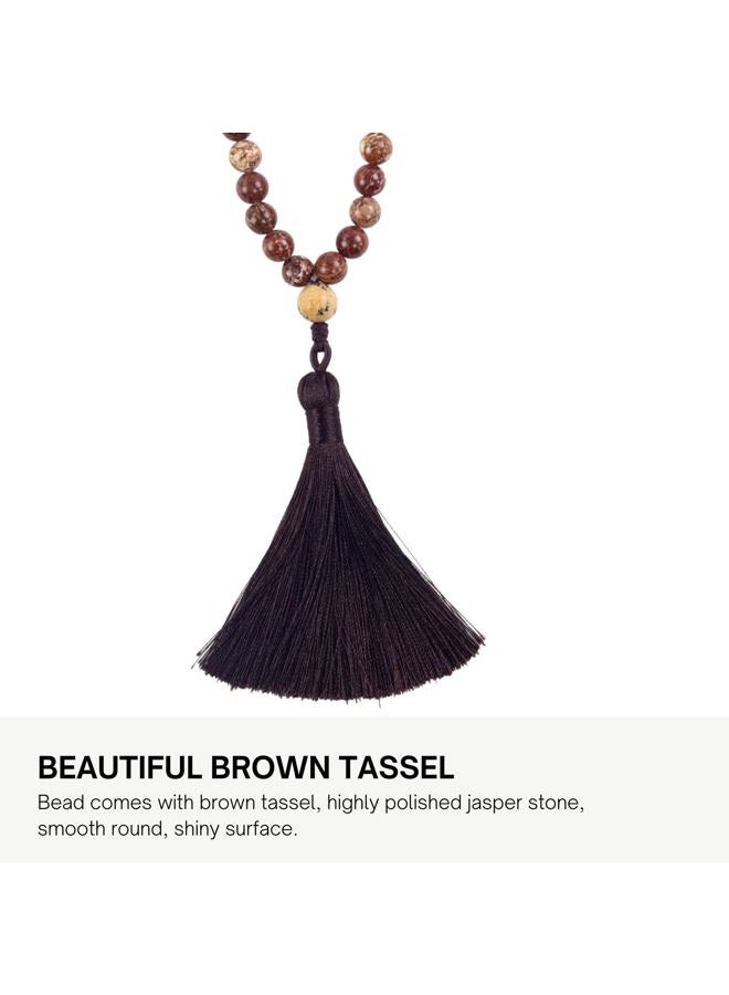 AzanClk Tasbih Premium Muslim Prayer Beads Made with Natural Stone Beads for Daily Misbaha and Meditation (8mm (99 Beads), Jasper, Dark Brown) - Image 2