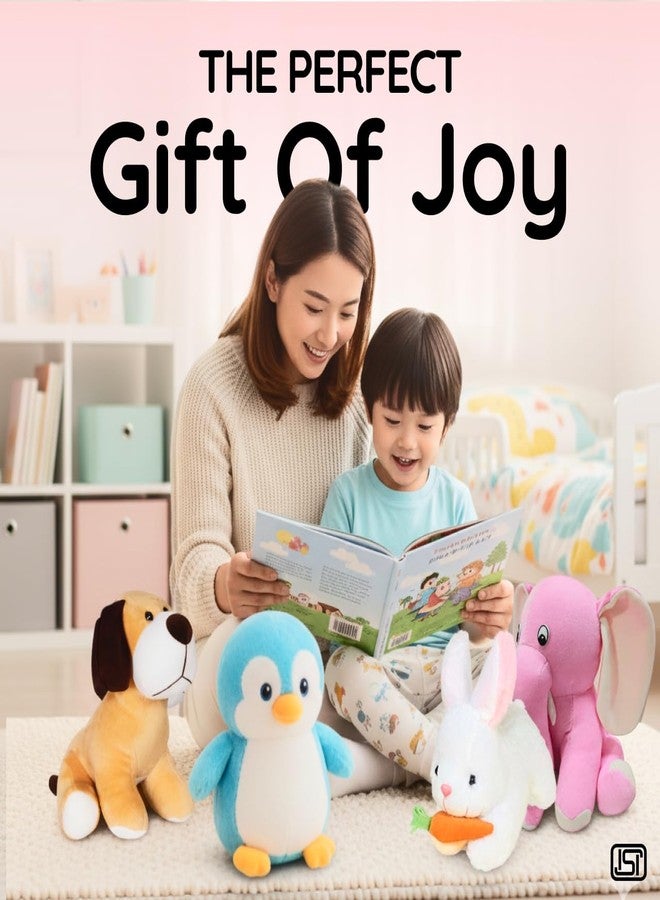 Future Shop Pack of 4 Elegant Soft Toys Combo Set Appu Elephant (25 cm), Penguin(20 cm), White Rabbit(28 cm), Setting Dog Mini (25cm) for Kids. - Image 3