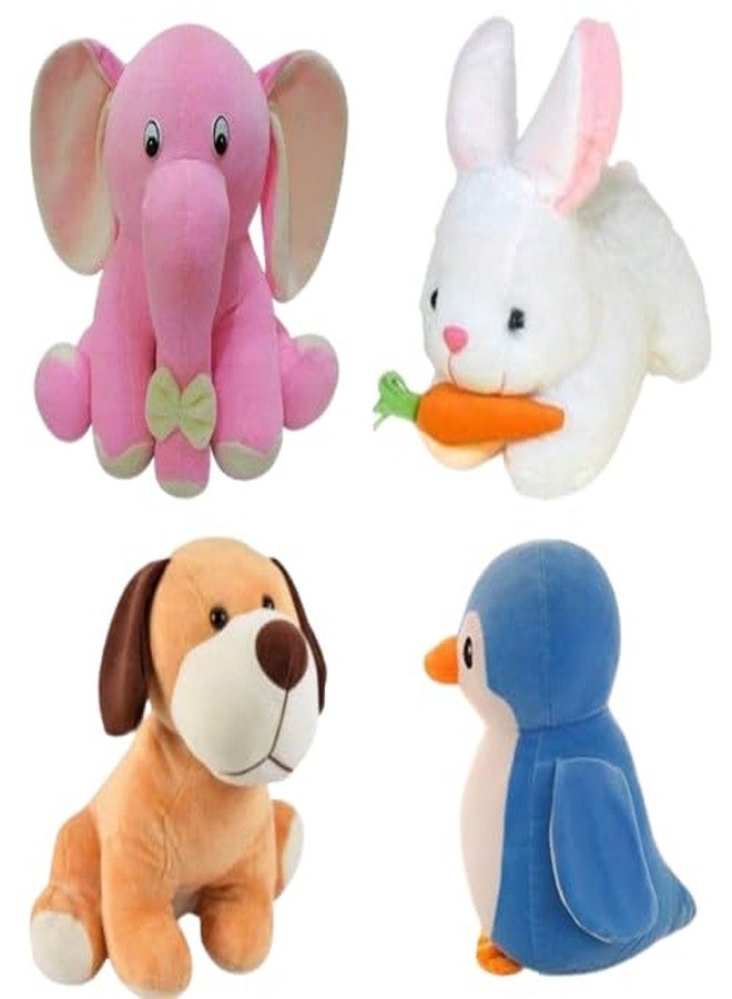 Future Shop Pack of 4 Elegant Soft Toys Combo Set Appu Elephant (25 cm), Penguin(20 cm), White Rabbit(28 cm), Setting Dog Mini (25cm) for Kids. - Image 1