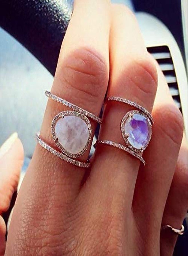 Gixaxak Bohemia Irregular Moonstone Ring - 14K Rose Gold Plated Zircon & Opal Diamond Cocktail Wedding Band (Size 7) - Image 4