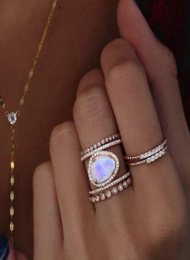 Gixaxak Bohemia Irregular Moonstone Ring - 14K Rose Gold Plated Zircon & Opal Diamond Cocktail Wedding Band (Size 7) - Image 2