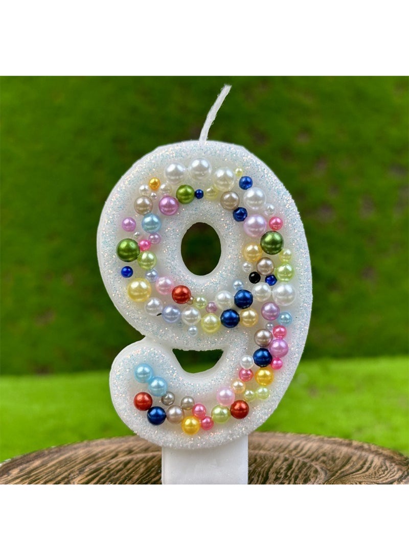 l&wen Number Birthday Candle, Colored Beads Number Cake Candles for Birthday, Weddings, Anniversaries and Theme Party Decorations 7cm (Number 9)  - Image 1