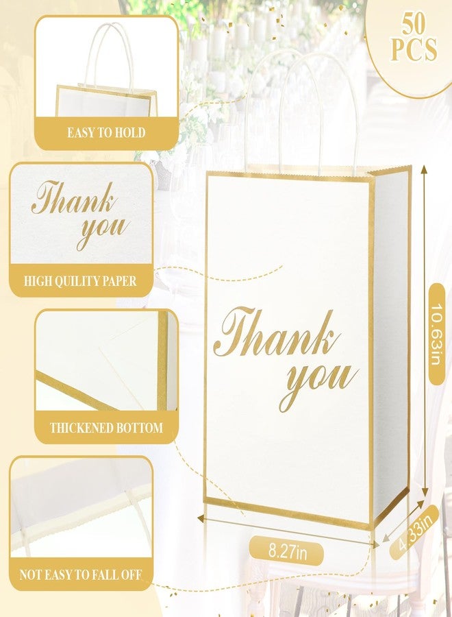 Tenceur 50 Pcs Thank You Gift Bags with Handles, Wedding Party Gift Bags Bulk Thank You Paper Bags for Business, Shopping, Wedding, Baby Shower, Party Favors, 8.27 x 4.33 x 10.63 Inches (White - Image 2