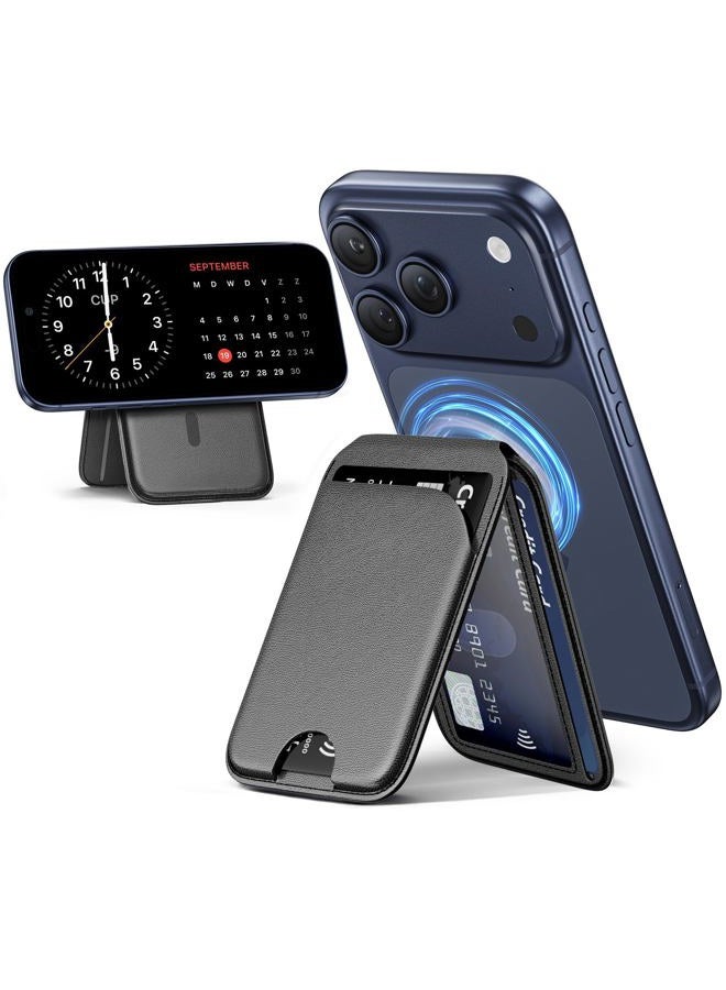 QYQBOON Mag-Safe Wallet Magnetic Wallet for Phone Lightweight Magnetic Phone Pouch Stand Adjustable Leather Mag-Safe Card Holder for iPhone 17/16/15/14/13/12 Series, Not for iPhone 13/12 Mini (Black) - Image 1