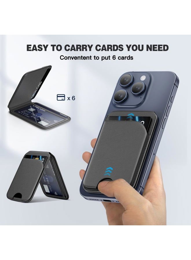 QYQBOON Mag-Safe Wallet Magnetic Wallet for Phone Lightweight Magnetic Phone Pouch Stand Adjustable Leather Mag-Safe Card Holder for iPhone 17/16/15/14/13/12 Series, Not for iPhone 13/12 Mini (Black) - Image 2