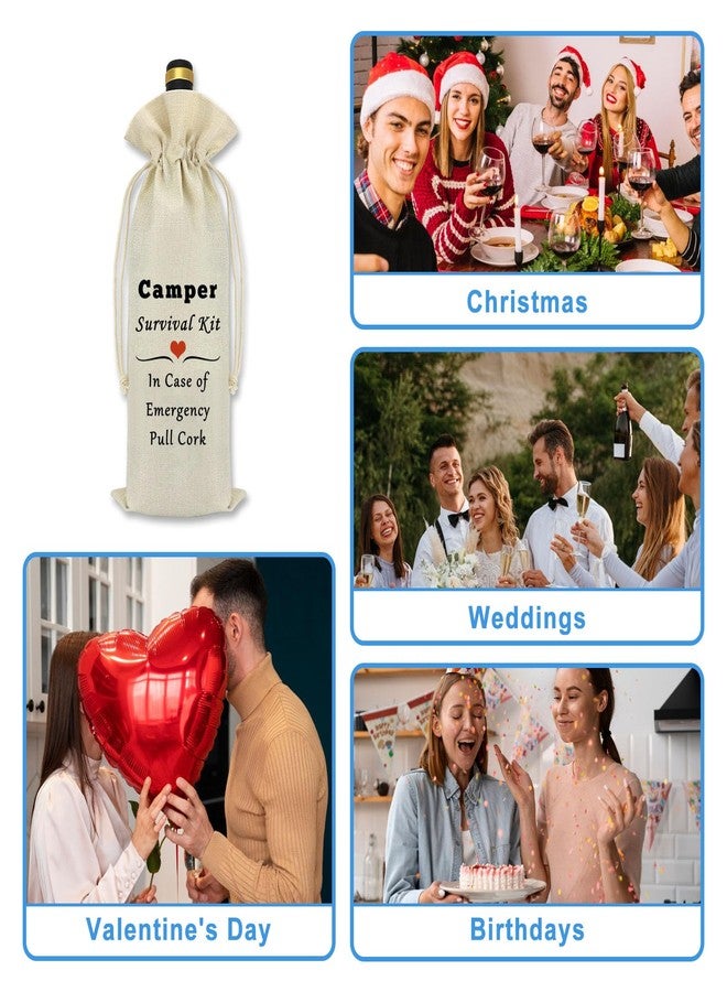 Mikela Camper Wine Bag Camping Gift for Camper Funny Camping Wine Bag Gifts Traveler Gifts for Men Women Campers Accessories for Travel Trailers Birthday Christmas Graduation Gift Burlap Bottle Cover Bags - Image 5