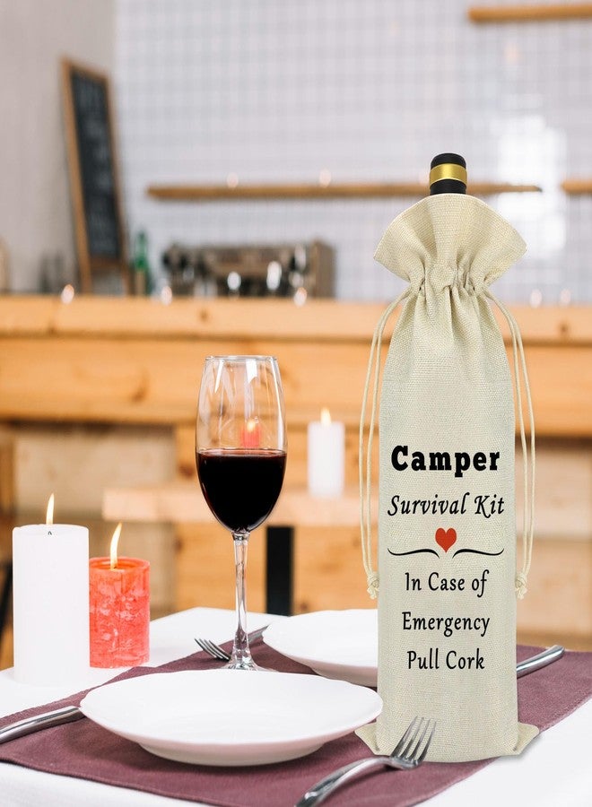Mikela Camper Wine Bag Camping Gift for Camper Funny Camping Wine Bag Gifts Traveler Gifts for Men Women Campers Accessories for Travel Trailers Birthday Christmas Graduation Gift Burlap Bottle Cover Bags - Image 3