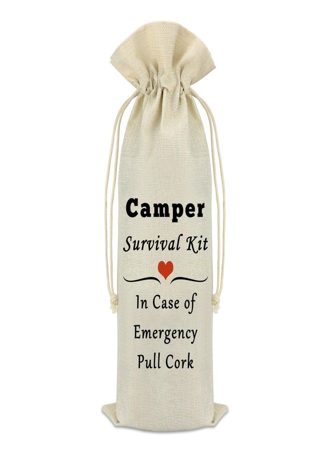 Mikela Camper Wine Bag Camping Gift for Camper Funny Camping Wine Bag Gifts Traveler Gifts for Men Women Campers Accessories for Travel Trailers Birthday Christmas Graduation Gift Burlap Bottle Cover Bags - Image 1