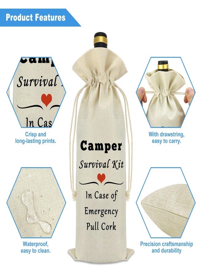Mikela Camper Wine Bag Camping Gift for Camper Funny Camping Wine Bag Gifts Traveler Gifts for Men Women Campers Accessories for Travel Trailers Birthday Christmas Graduation Gift Burlap Bottle Cover Bags - Image 2