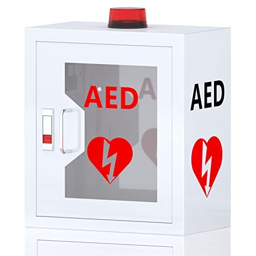 Wensha AED Defibrillator Wall Mounted Cabinet, Steel Storage Cabinet with Alarm and Light, AED Cabinet fits All Brands Cardiac Science, Zoll, AED Defibrillator, Physio-Control, 14.2 x 7.8 x 15.7 Inch - Image 1