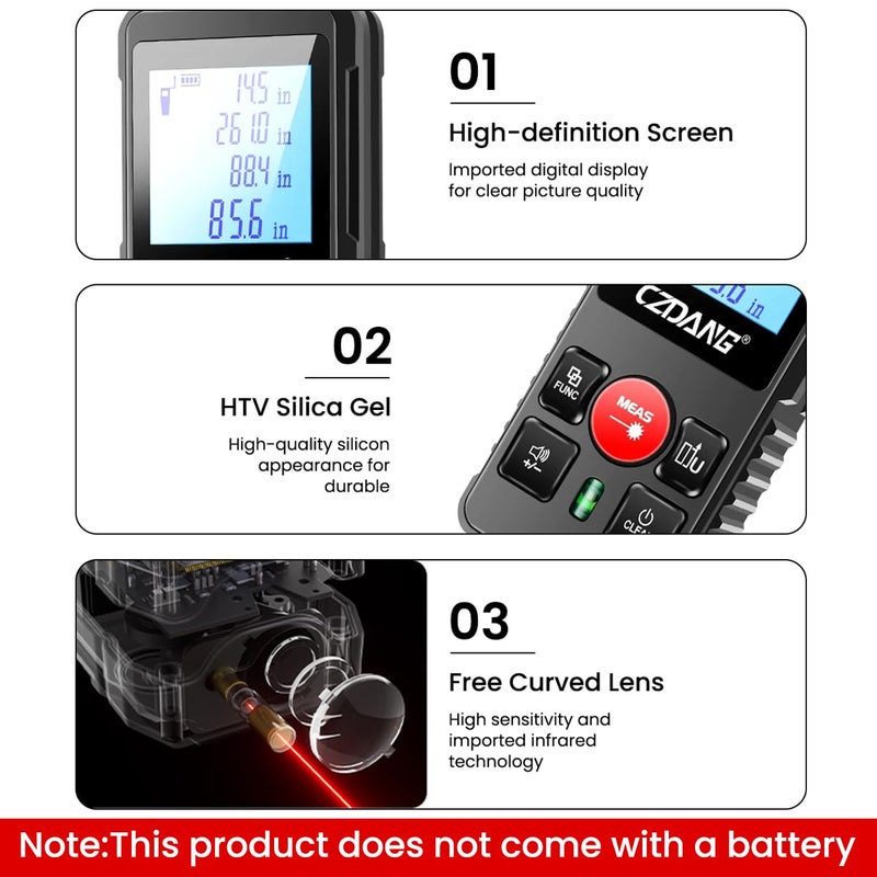 Serplex ® 120m Laser Distance Measurer With Dual Bubble Level, LCD Backlit Display, ±3mm Accuracy, Memory Function, Area/Volume/Pythagorean Mode, IP54 Dustproof, For Construction (Battery Not Included) - Image 4