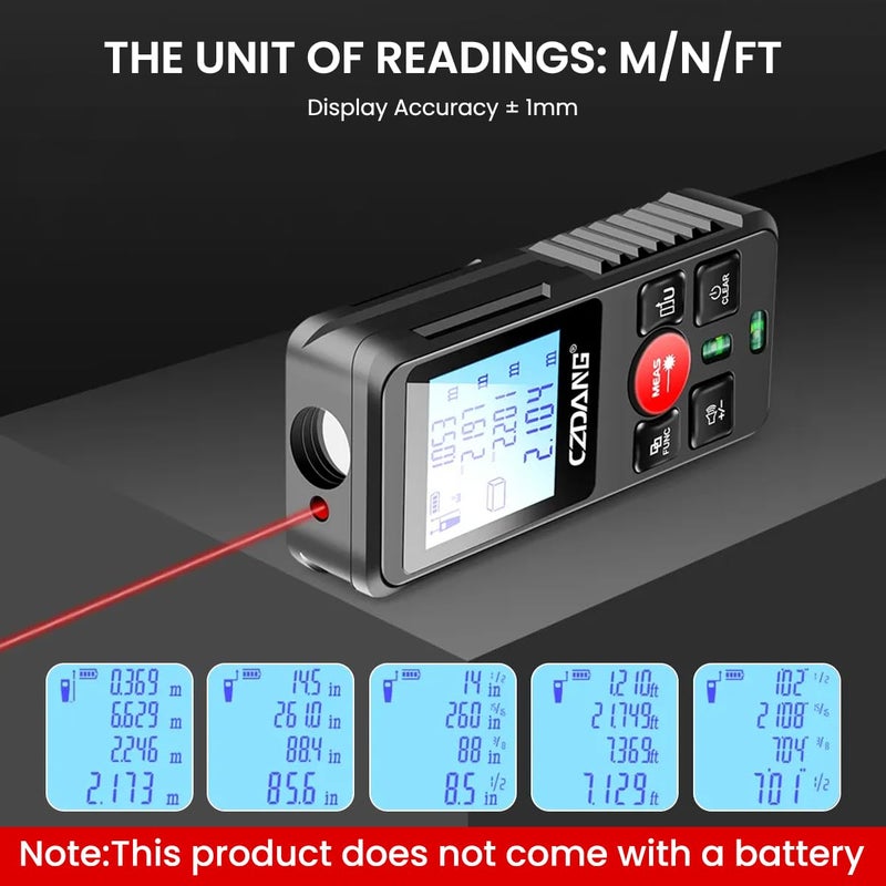 Serplex ® 120m Laser Distance Measurer With Dual Bubble Level, LCD Backlit Display, ±3mm Accuracy, Memory Function, Area/Volume/Pythagorean Mode, IP54 Dustproof, For Construction (Battery Not Included) - Image 5