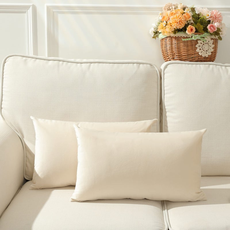 Stellhome Rectangle Velvet Pillow Covers Decorative Cushion Covers for Bed Couch Sofa Bench 12 x 20 inch 30 x 50 cm Cream Pack of 2