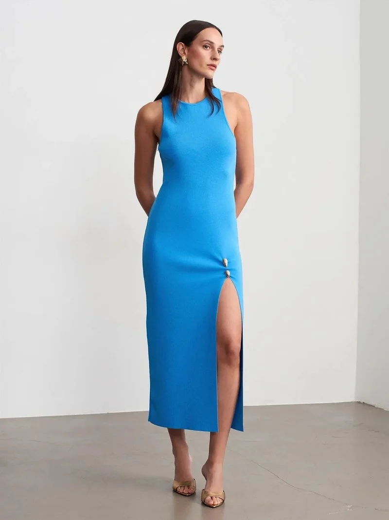 ديلفين DILVIN Sleeveless Ribbed Bodycon Midi Dress