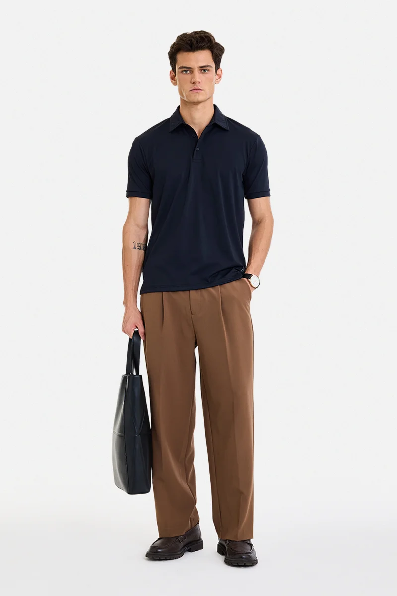 SNITCH Navy Blue Solid Half Sleeve Regular Fit T-Shirt