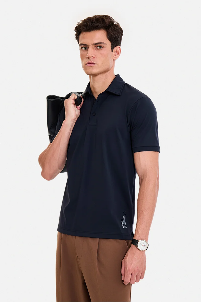 SNITCH Navy Blue Solid Half Sleeve Regular Fit T-Shirt